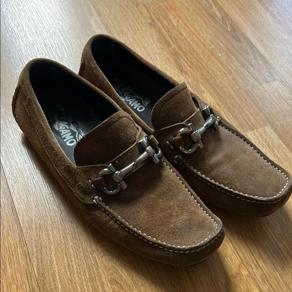 Salvatore Ferragamo Brown Leather Slip-On Loafers